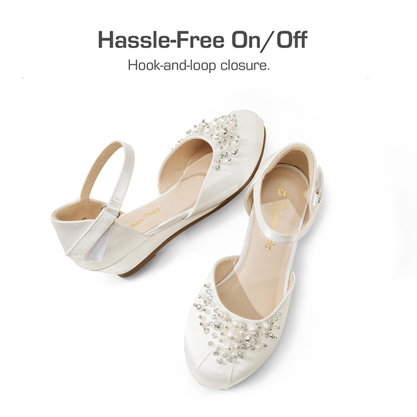 Girls Pearl Low Wedge Shoes - IVORY - 4